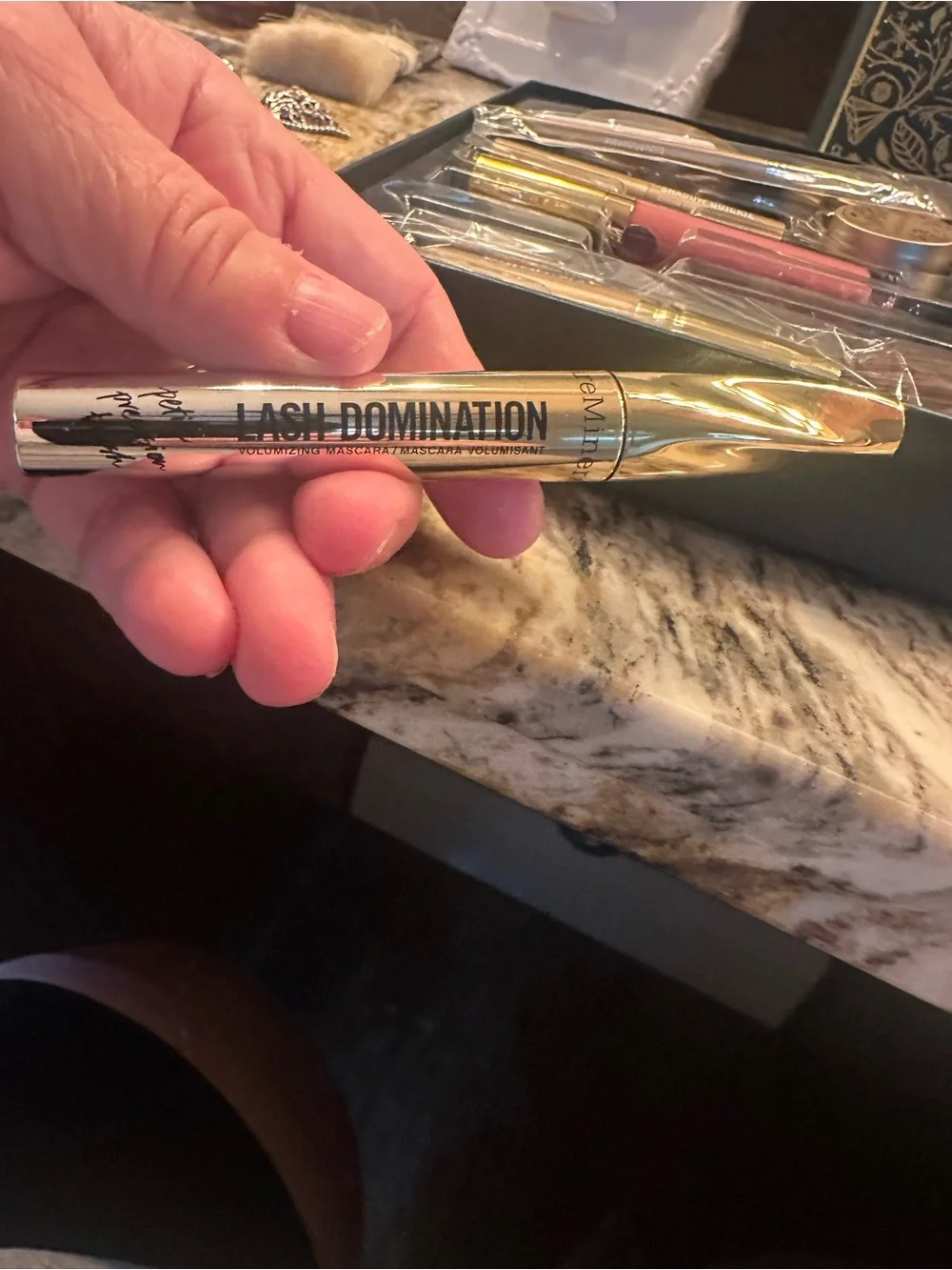 bareMinerals Makeup Set in Black and Gold with Pink Lip Gloss